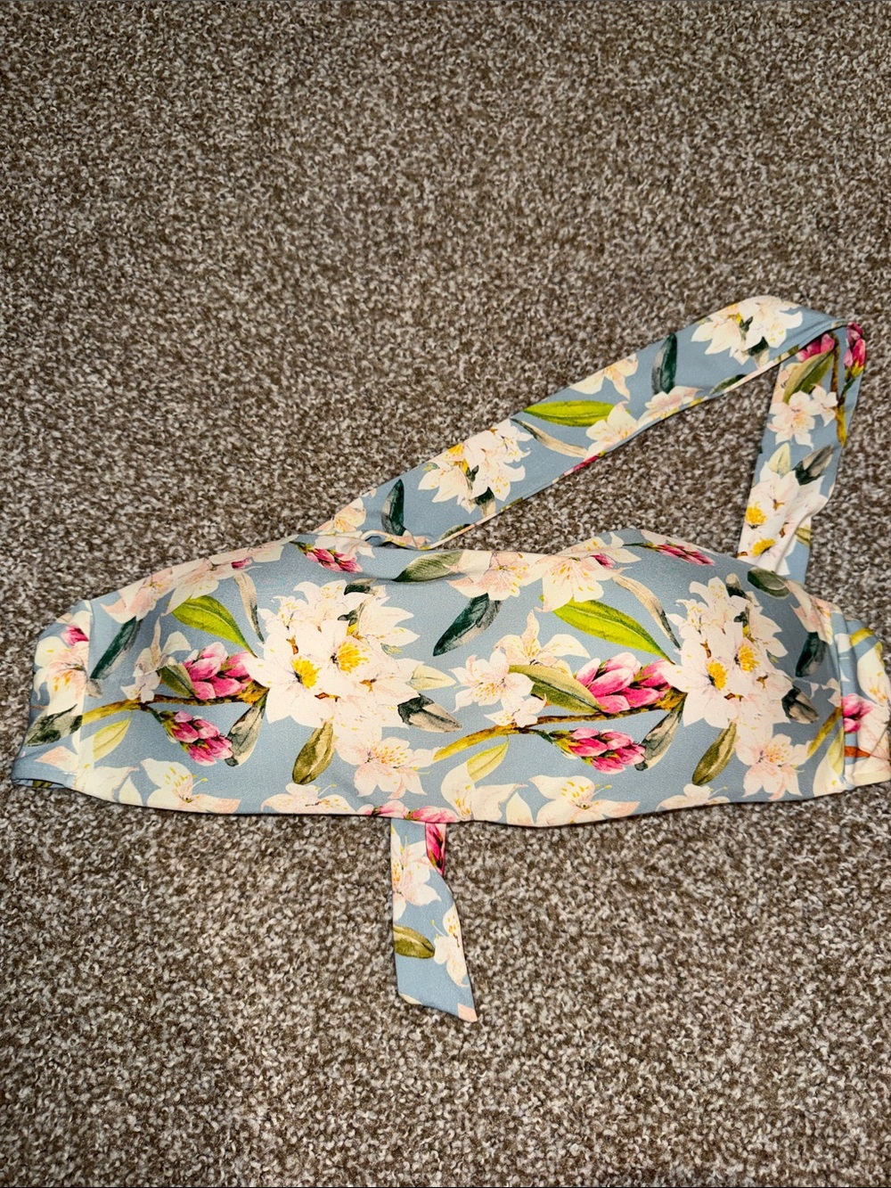 Leonisa Colombian Floral Light Blue Bandeau Bikini Top with Removable Strap